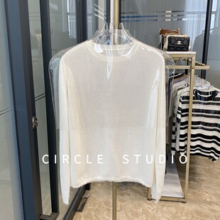 随性慵懒！超细天丝羊驼绒羊毛明线毛边圆领套头针织衫女纯色毛衣