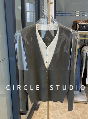 四平织法气质双V领假两件层次感单排扣针织开衫外搭加厚长袖上衣