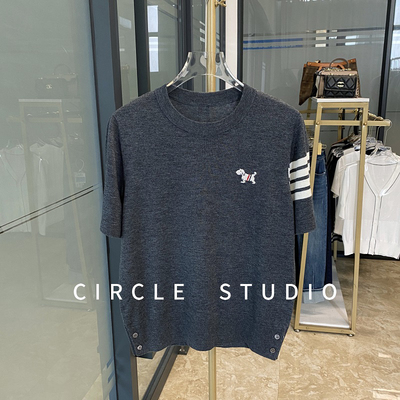 法式小狗提花丝光羊毛针织衫T恤