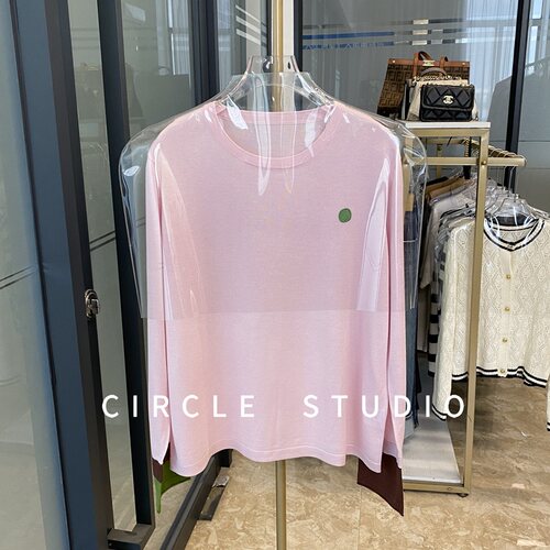 多巴胺拼色圆领套头宽松针织衫女