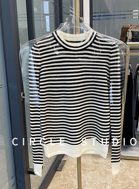 经典不过时 设计感假两件羊毛撞色条纹针织衫松弛时髦套头打底衫