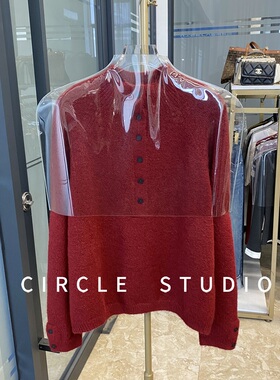 慵懒随性 秋冬针织Polo衫羊驼毛半襟开衫纽扣长袖红色毛衣针织衫