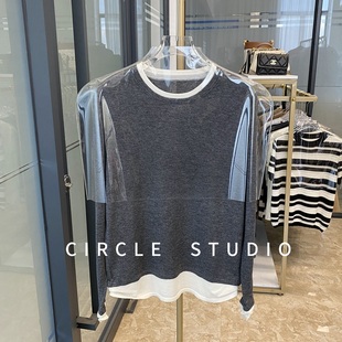 打底衫 bi入推荐 MIU风层次感假两件chao细美利奴羊毛套头针织衫