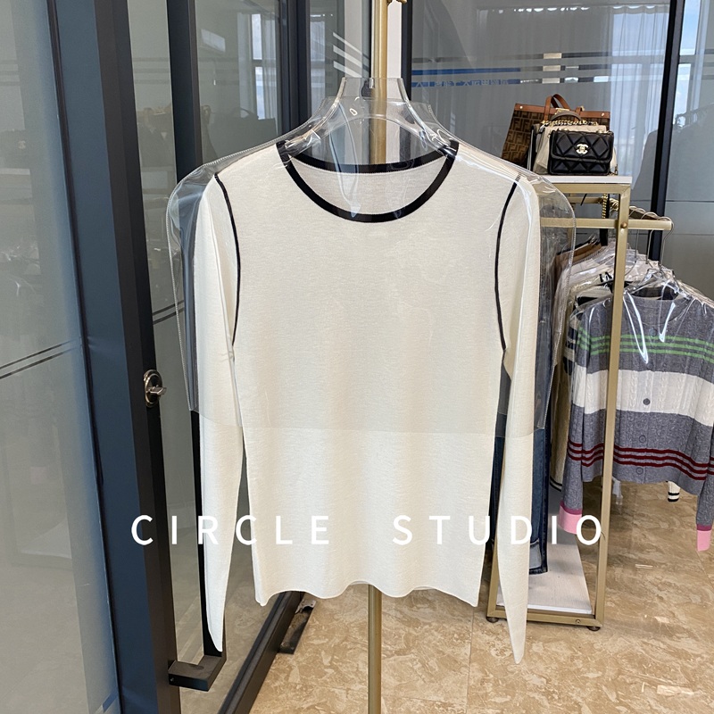 设计感撞色线条长袖套头针织衫