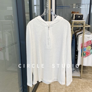 遮肉长袖 中长款 上衣白T 雪花棉懒懒连帽T条纹拉链帽衫 小众设计师