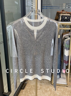 时髦百搭 半门襟拉链细支羊毛针织衫假两件拼接长袖显瘦上衣女