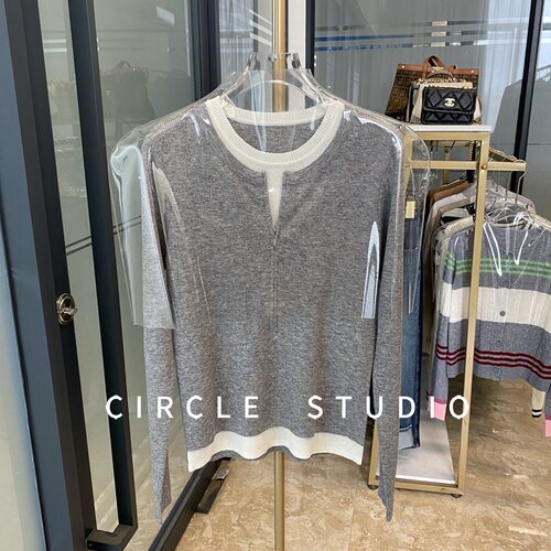 时髦百搭半门襟假两件显瘦针织衫