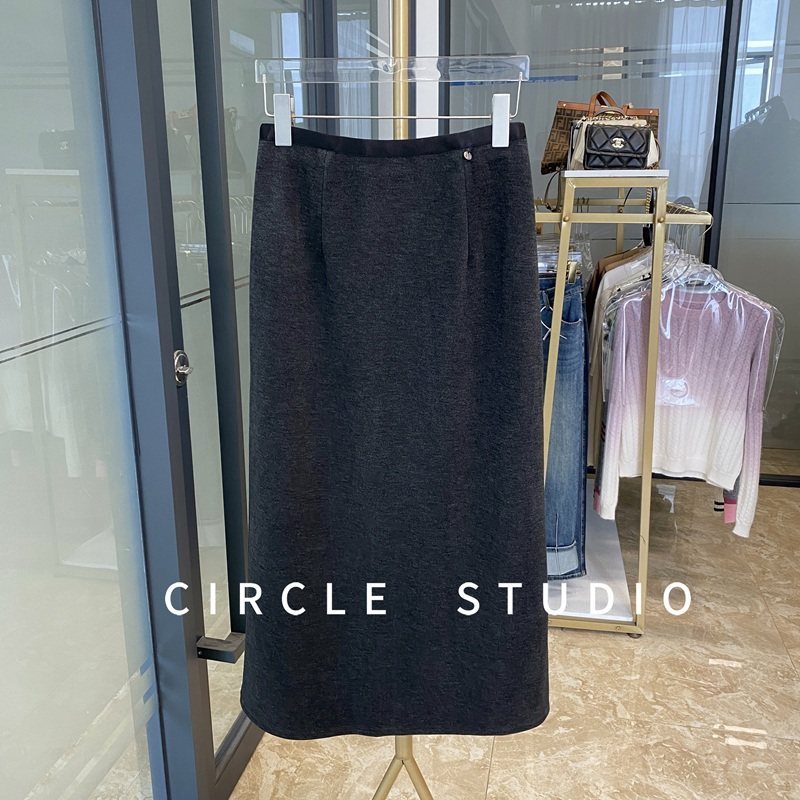 纸片感铅笔裙！气质通勤直筒裙醋酸毛呢裙后中开叉中长款半身裙