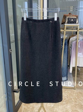 纸片感铅笔裙！气质通勤直筒裙醋酸毛呢裙后中开叉中长款半身裙