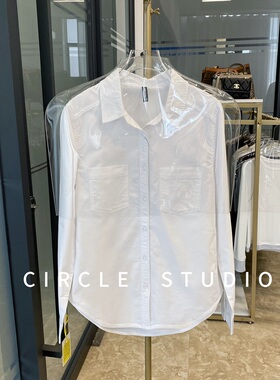 内部自留 日单简约通勤双口袋基础款纯棉白色休闲衬衫长袖衬衣女