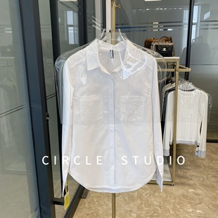 内部自留 日单简约通勤双口袋基础款纯棉白色休闲衬衫长袖衬衣女