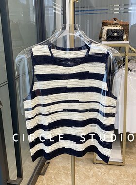 设计感不规则错落条纹针织背心女