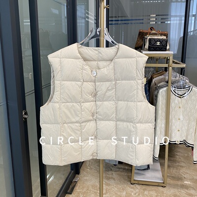 方块格短款马甲圆领百搭羽绒马甲