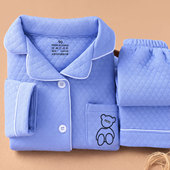 睡衣男童女童保暖家居服童装 冬季 儿童加厚三层空气夹棉纯棉开衫