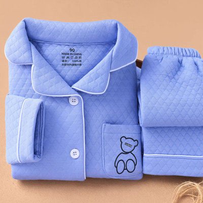 儿童加厚三层空气棉纯棉开衫睡衣
