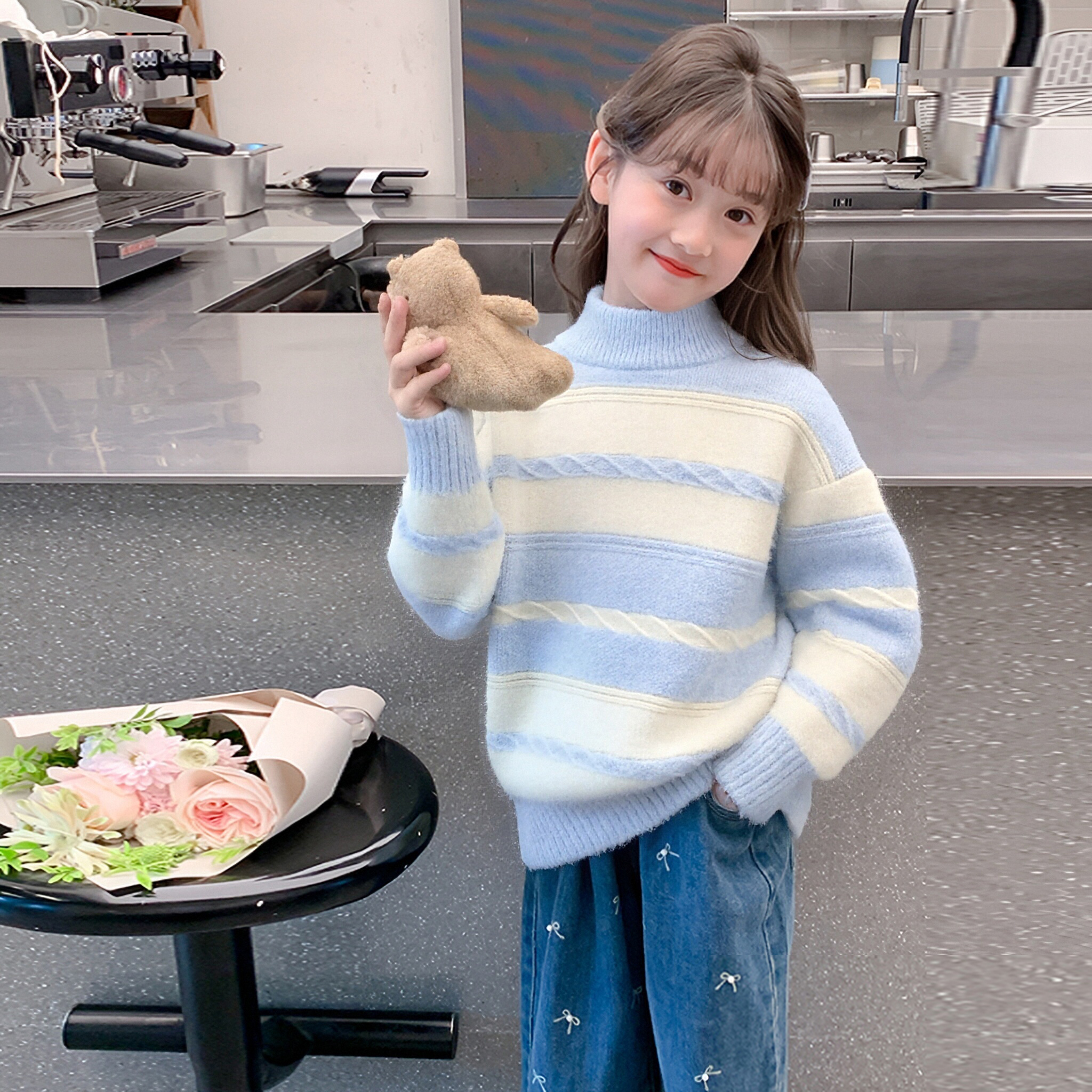 女童毛线衣冬季2025新款加厚仿水貂绒中大儿童打底针织衫洋气女孩