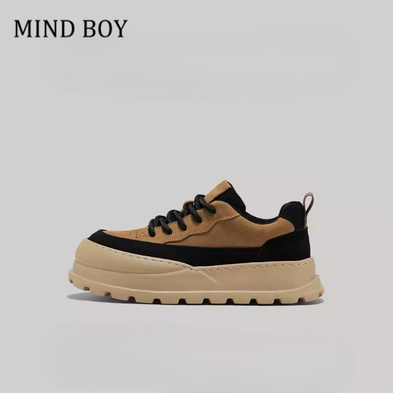 MIND BOY男鞋春夏季爆款复古高级时尚休闲鞋男款皮面防水厚底增高