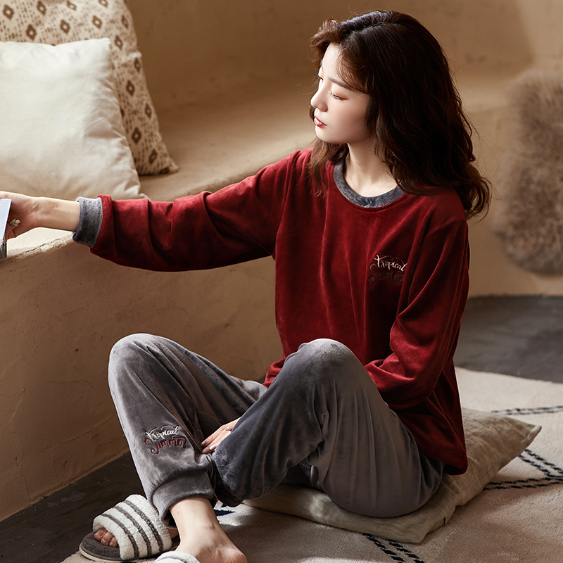 海岛绒睡衣女秋冬季加厚加绒套头薄绒新款高级感舒适珊瑚绒家居服