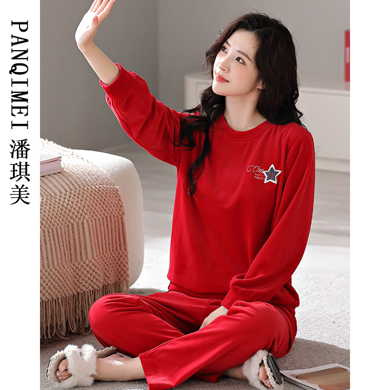 潘琪美女海岛绒睡衣可外穿