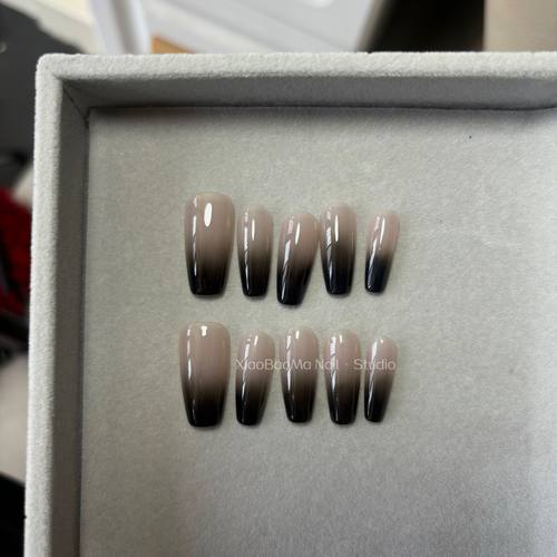 【经典黑色渐变】纯手工定制穿戴甲ins高级感长款梯形成品美甲贴