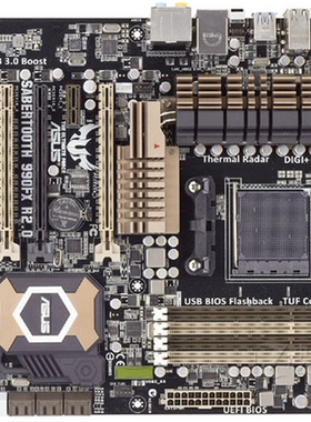 华硕剑齿虎990FX R2.0 AM3+主板支持FX4100 6120 8370 9590cpu