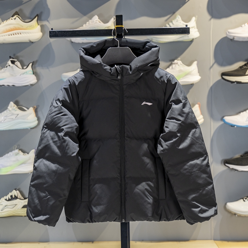 李宁保暖连帽短款儿童羽绒服