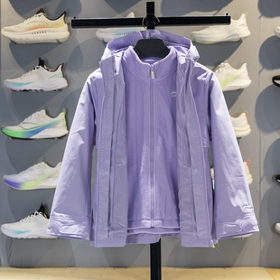 李宁2025冬季女大童加绒防泼水宽松三合一运动风衣套装YWBV046