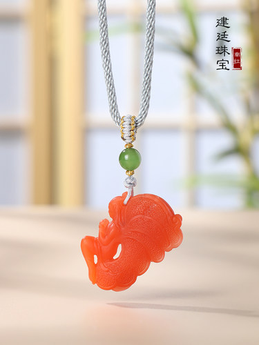 秋冬bi备 南红吊坠天使的翅膀保山南红项坠锦红01 人间向晚梦未醒