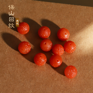 保山南红散珠回纹珠雕刻珠柿子红满色满肉配件配饰配珠顶珠腰珠