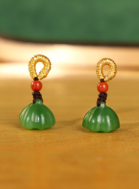 建廷 俄料碧玉莲蓬小吊坠小滴溜 约9.5mm配珠精工阳绿和田玉配饰