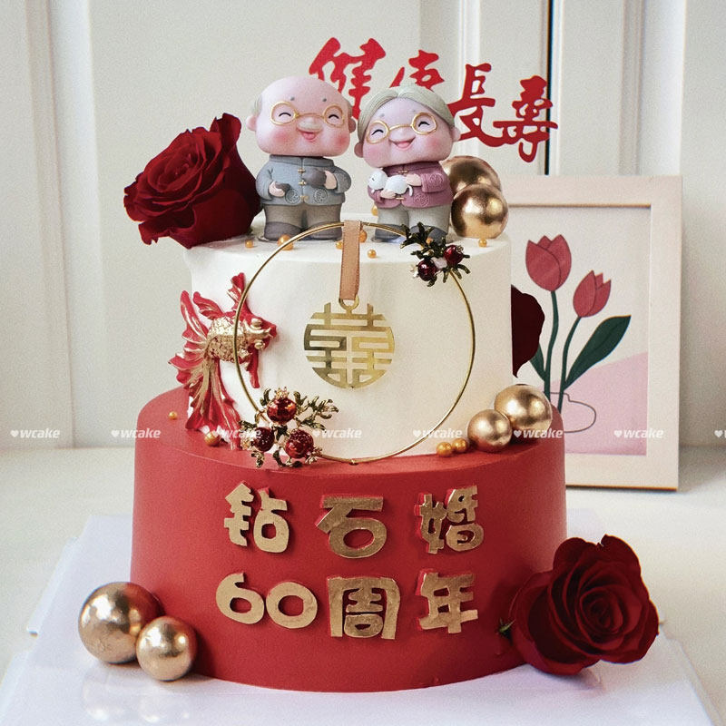 5060周年金婚银婚钻石婚结婚纪念日蛋糕装饰人物摆件周年数字模具