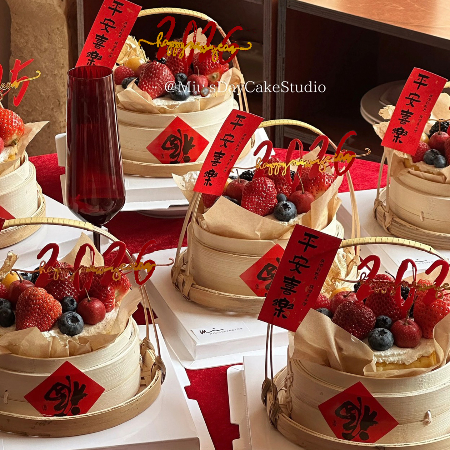 2026新年手提竹篮蒸笼巴斯克蛋糕