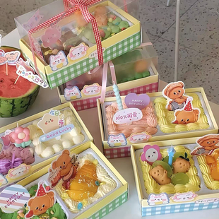 春日游玩季 饰兔子甜品插件烘焙纸杯蛋糕插牌摆件 卡通小熊蛋糕装