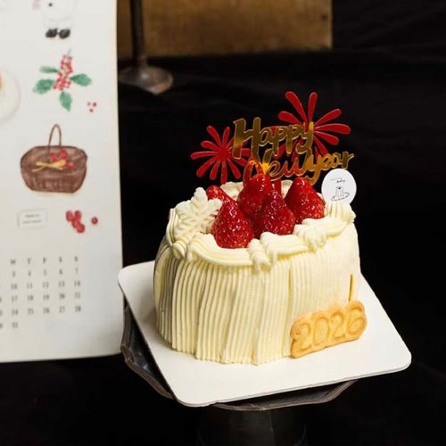 2026新年跨年元旦草莓蛋糕装饰