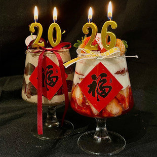 2026跨年春节主题红酒杯蛋糕装饰奶油草莓碰碰杯福字数字蜡烛插件