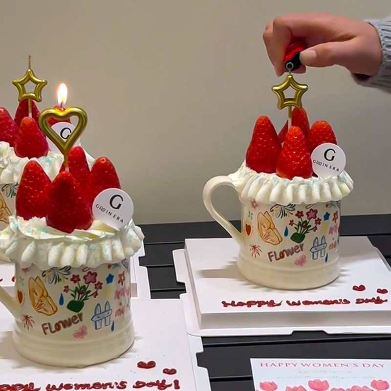 38女神节女王节爱丽丝马克杯草莓蛋糕陶瓷花园杯星星爱心蜡烛插件,节庆用品/礼品,蛋糕/烘焙装饰用品,淘宝优惠券,粉丝福利购,淘宝优惠卷