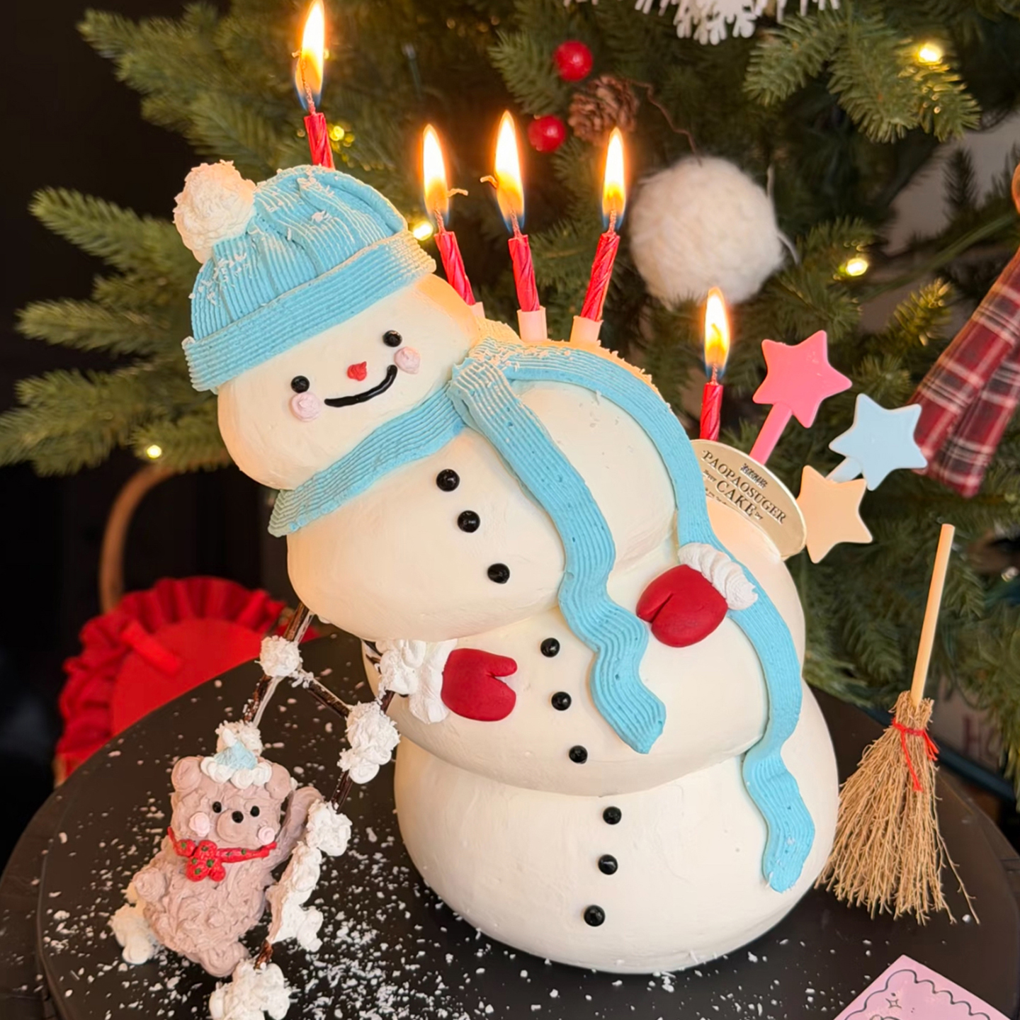 2025圣诞节手绘歪歪围巾雪人蛋糕