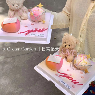 饰爱心硅胶模具love亚克力插件 唯美七夕情侣纪念日小熊慕斯蛋糕装
