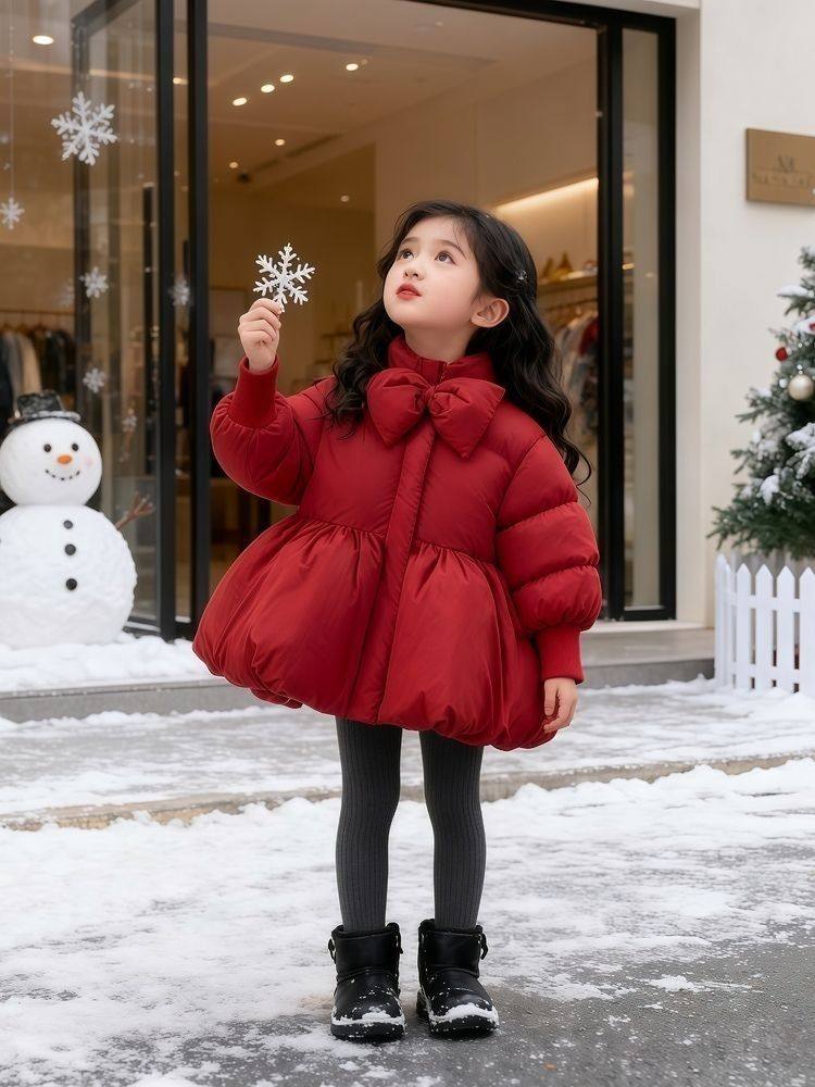 女童羽绒棉服2025新款洋气儿童保暖中长款裙摆棉袄外套女宝拜年服