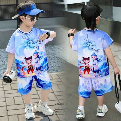 哪吒童装夏季套装2026新款男孩夏装中式短袖唐装男宝宝夏款两件套