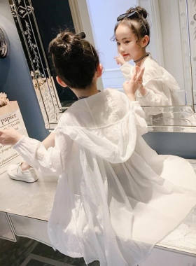 女童防晒衣2026新款夏季中大童轻薄透气外套连帽中长款防晒服儿童