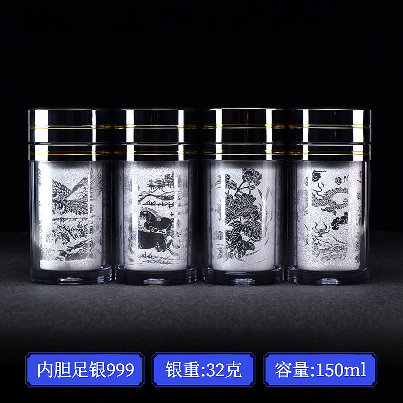 千锤佳艺纯银999银内胆杯子足银茶杯雪花银水杯便携迷你随手杯