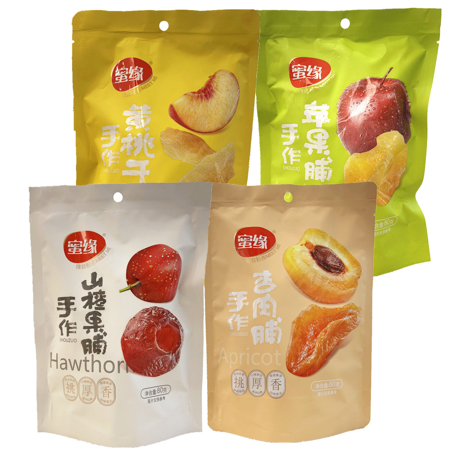 蜜缘手作黄桃干80g独立装厚切杏肉脯苹果脯山楂果脯果干休闲零食