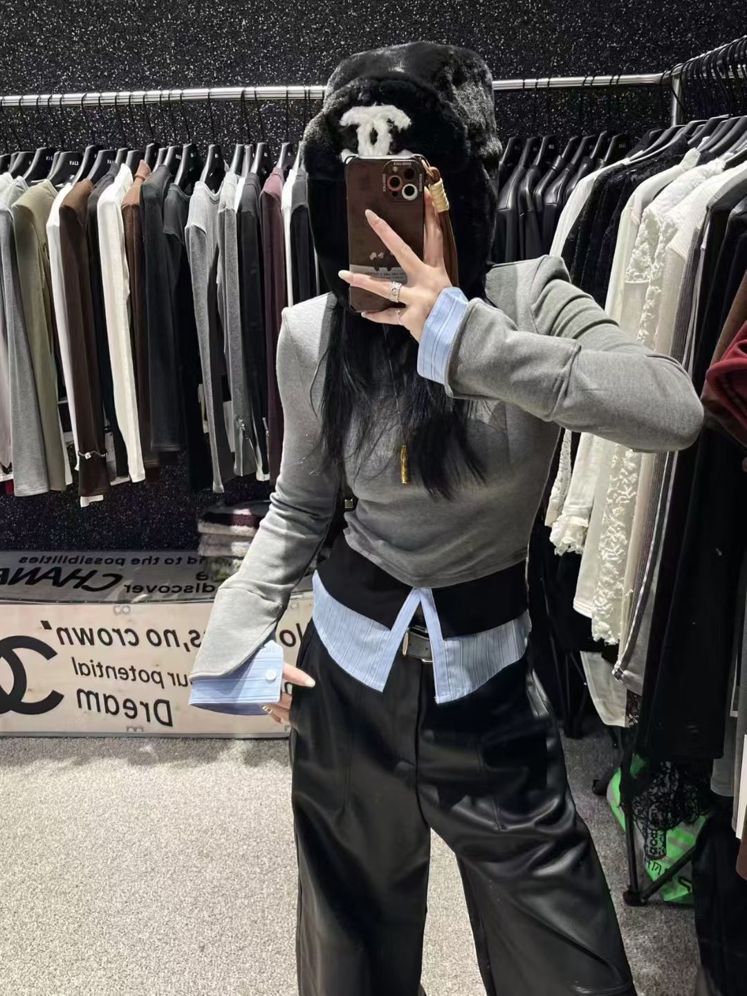 LIAN里安2025冬季新款韩版时尚设计感假两件拼接针织衫女打底上衣