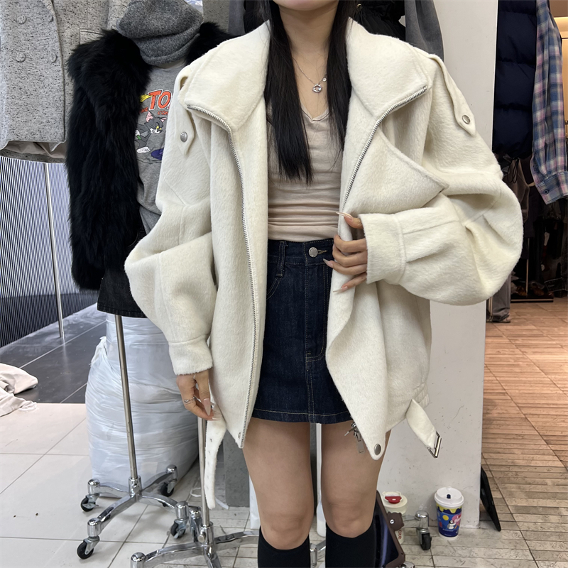 PLNH2025冬季新款设计感宽松显瘦机车风保暖双面羊绒大衣外套女