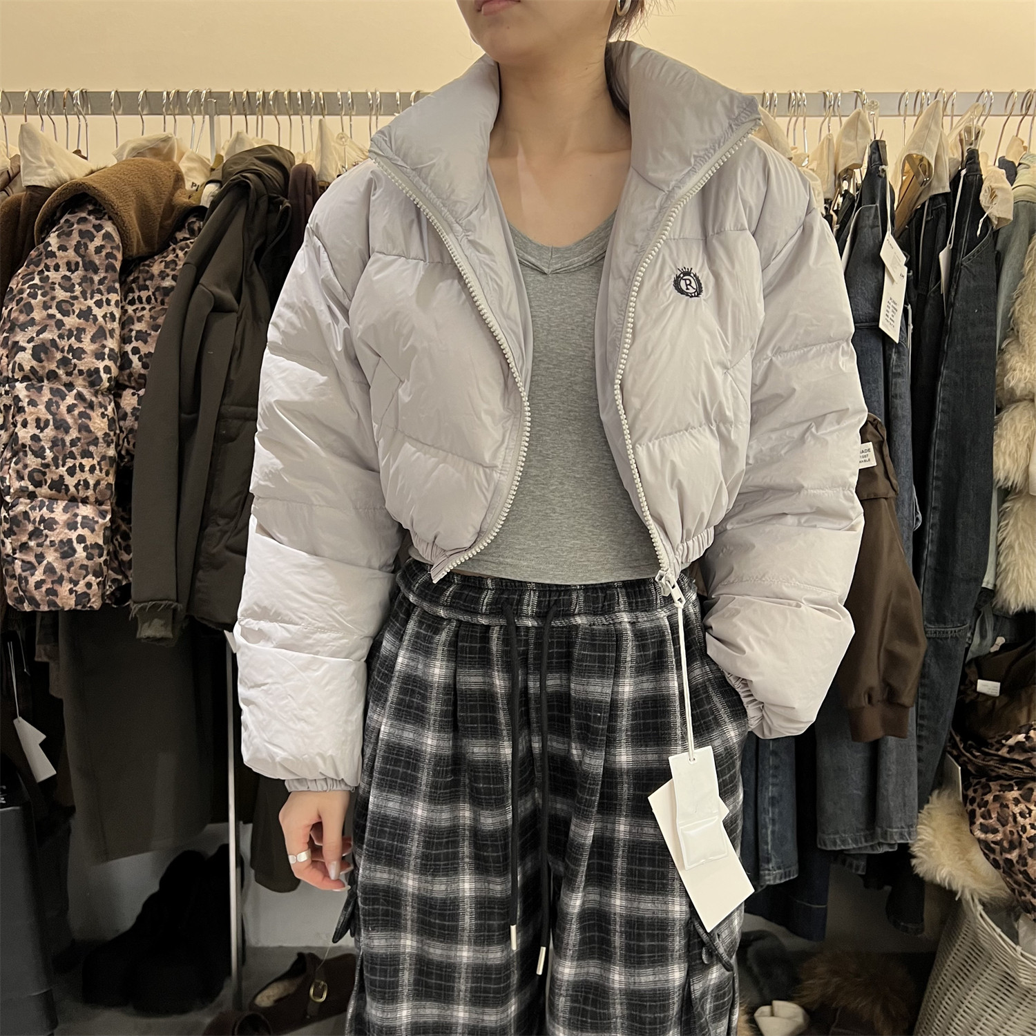 PLNH2025冬季新款韩版设计感宽松显瘦立领短款小个子羽绒服外套女