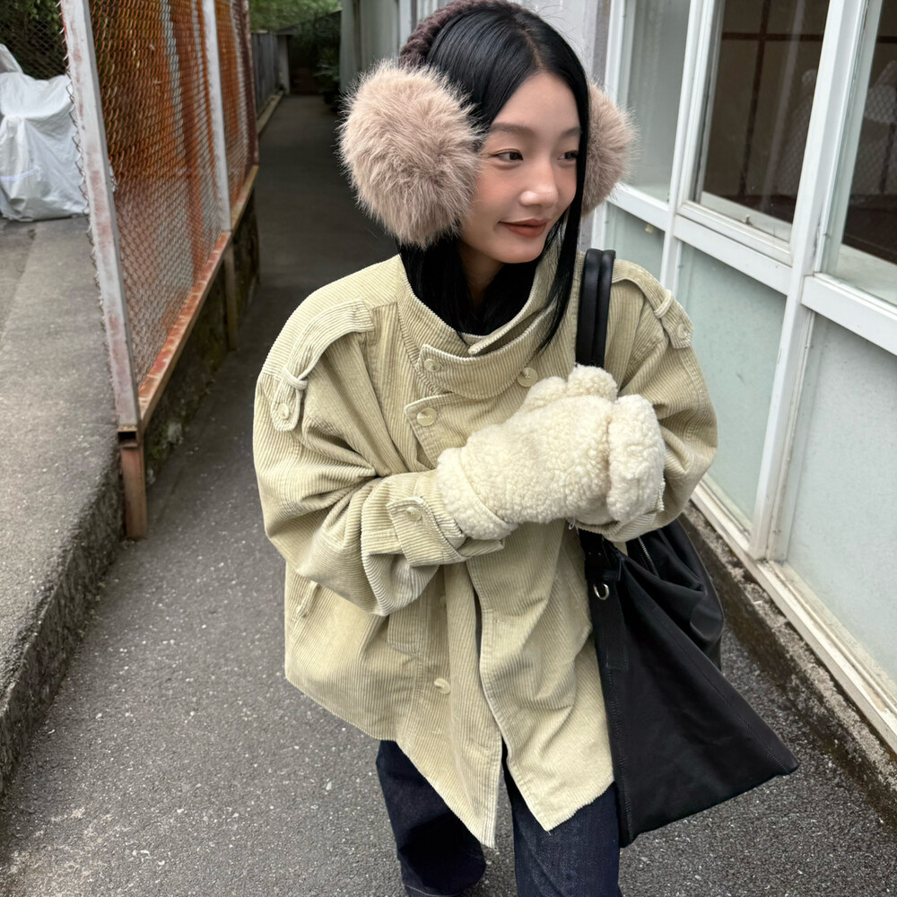 IN.CHOOSE U2025冬季新款复古灯芯绒夹棉保暖免费外套女 配腰带