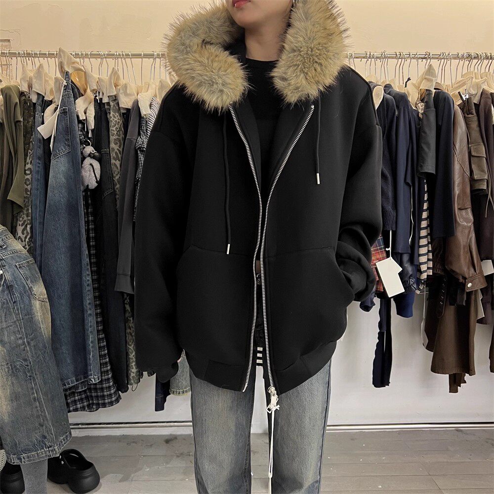 PLNH2025冬季新款韩版时尚设计感宽松显瘦毛领连帽保暖羽绒服外套