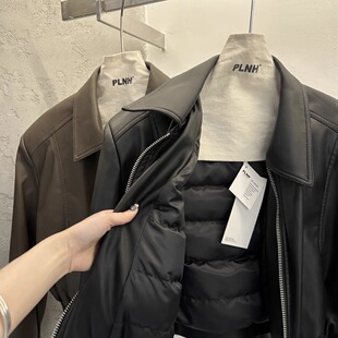 PLNH2025冬季新款时尚设计感宽松显瘦气质翻领短款羽绒服皮衣外套