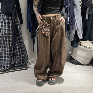 PLNH2025秋冬新款韩版设计感高腰宽松显瘦休闲美式复古弯刀牛仔裤